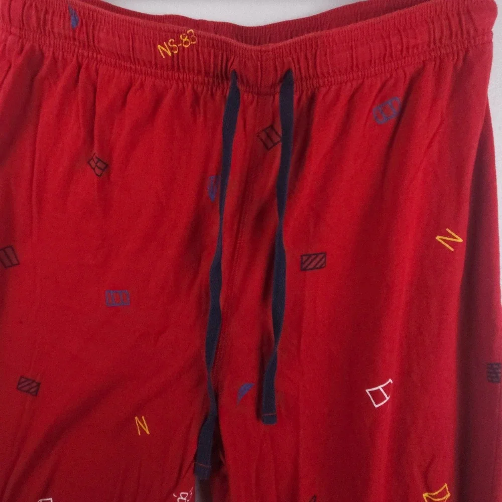 Nautica Men Pajama Pants Medium Red Nautical Flag Print 100% Cotton Lounge Sleep